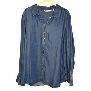 Soft Surroundings Shirt Womens Medium Blue Tencel Chambray Button Tunic Top New